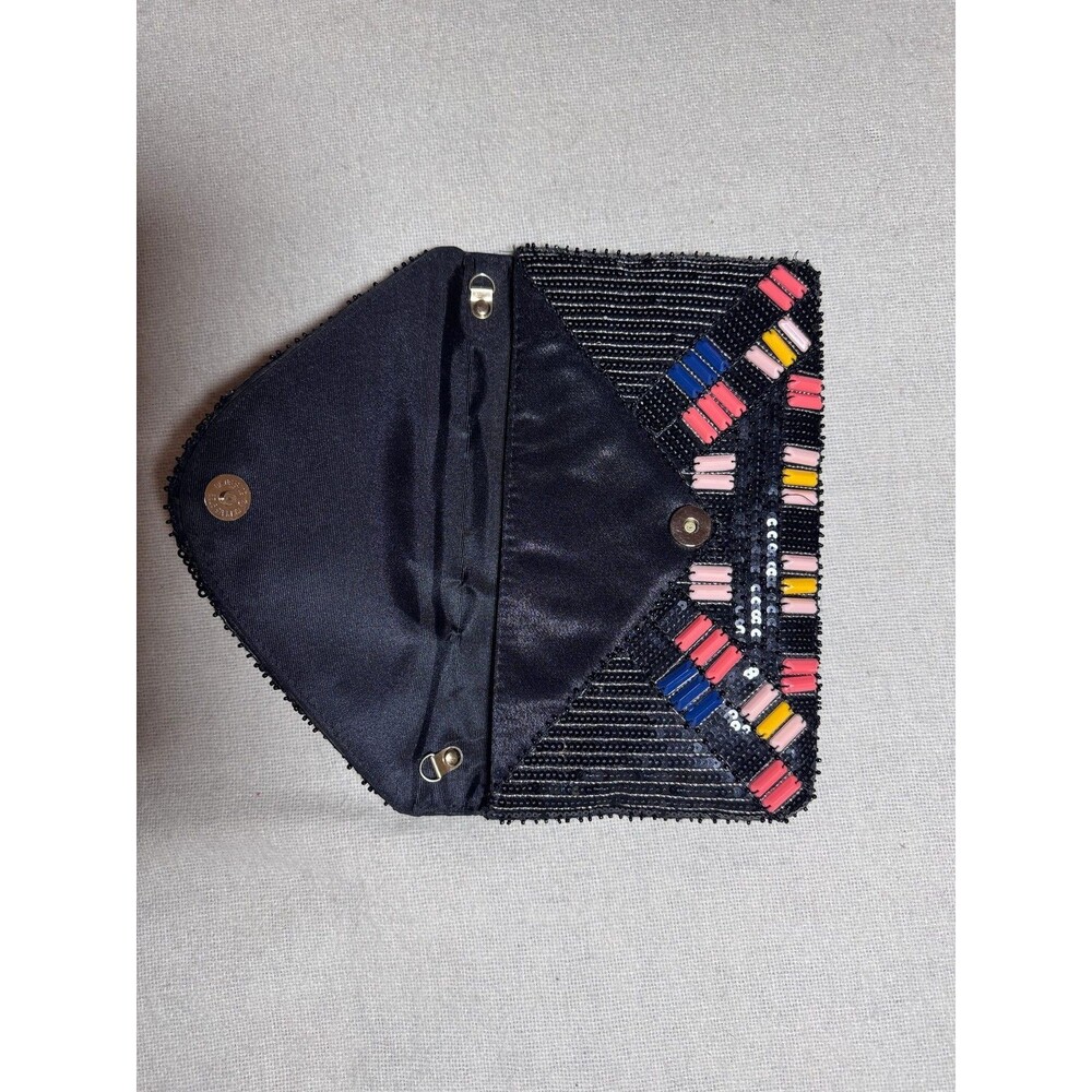 Urban Expressions Beaded Sequin Envelope Clutch Black Multicolor Evening Bag - Picture 3 of 7
